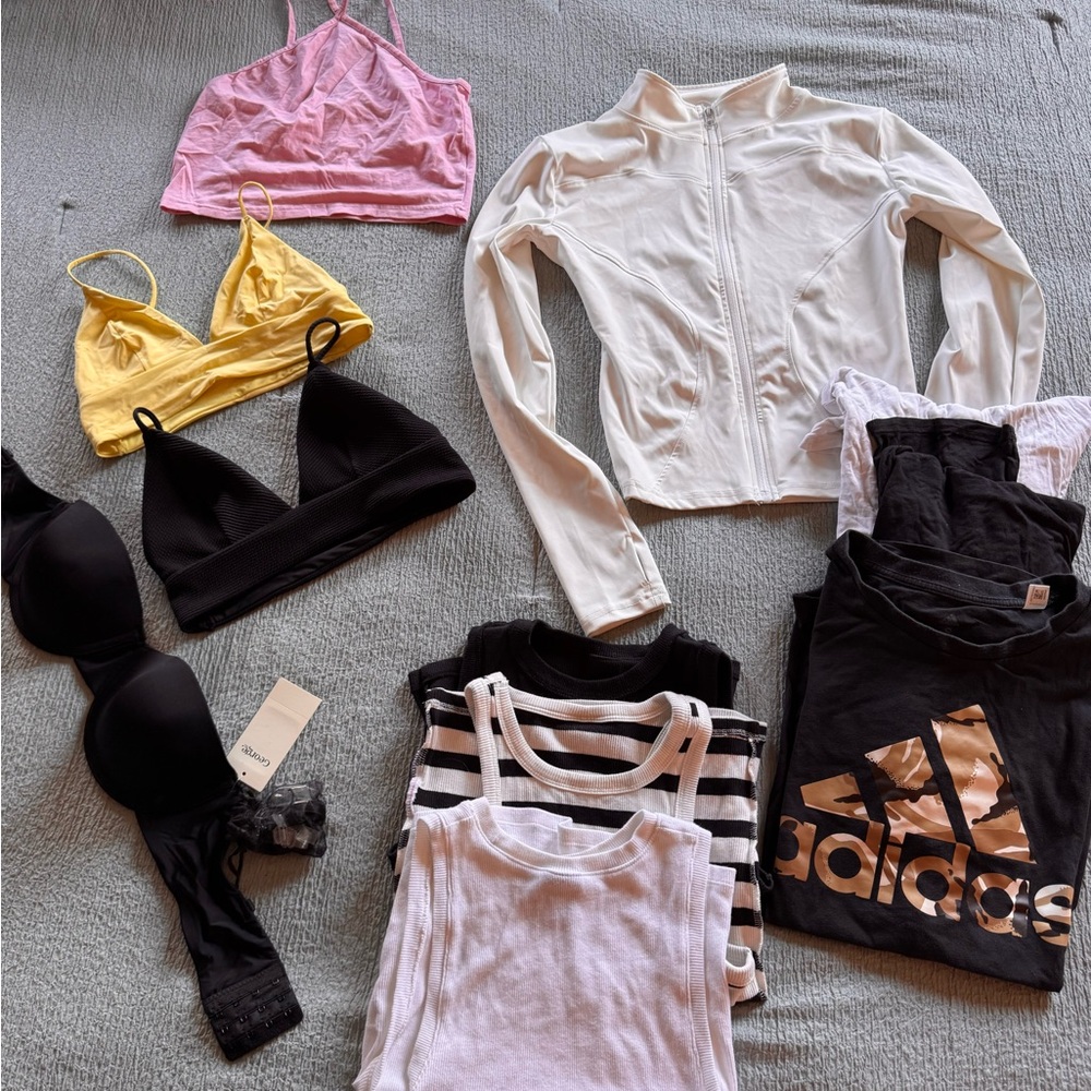 11 pieces Clothing Set Adidas t-shirt, h&m, bikini top, new bra and more